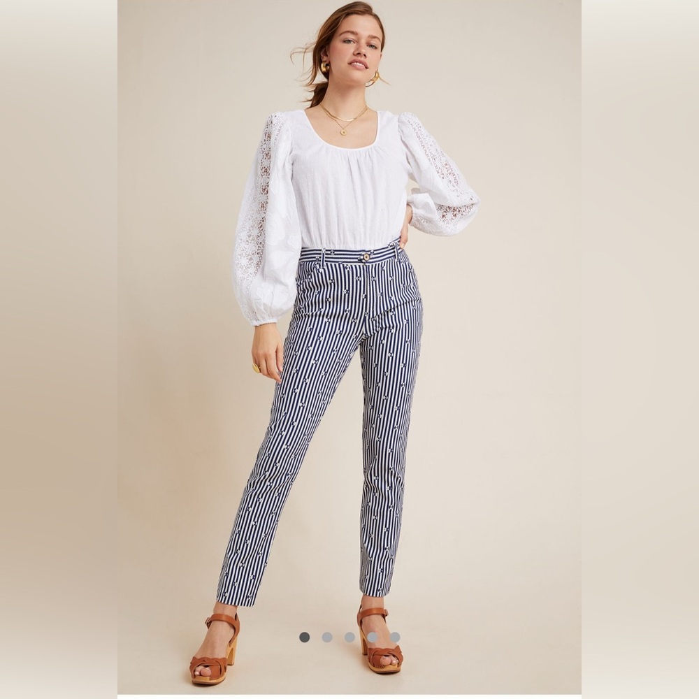 Essentials by Anthropologie slim Blue & White stripe trousers pants Size 6